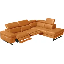 Egoitaliano Ecksofa "Candice, elegant, edel und bequem, erstklassiger Sitzkomfort, L-Form", orange, B:278cm H:100cm T:221cm, Leder »BULL« (echtes Rindsleder). Geschliffenes, pigmentiertes und behandeltes Rindsleder mit einer Dicke von 1, 3-1, 5 mm.