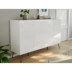 Design Sideboard Kommode Rana 155cm 4 Softclose Türen Weiß/Eiche Top