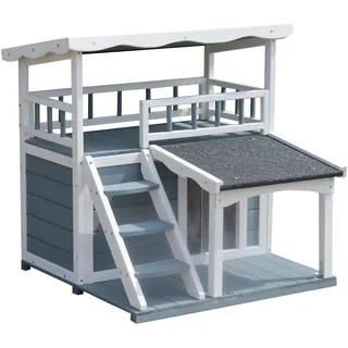 dehner lieblinge Katzenhaus Maison, ca. 78 x 75 x 73 cm, Tannenholz, grau/weiß