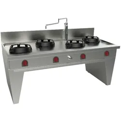 EURAST - Gekühltes wok mit 4 gasbrennern 2 träger, 1 wassersäule - 2000x900x850 mm - 70 Kw - 32209DEM