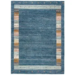 Wollteppich DEKOWE "Bradley", blau (jeans), B:70cm H:14mm L:140cm, Wolle, Teppiche, Handweb Teppich, Kurzflor, reine Wolle, handgewebt, Orient-Optik