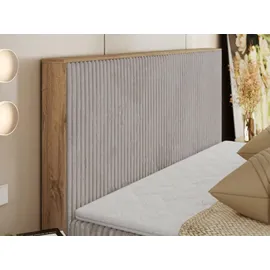 MKS Meble Boxspringbett WOOD CLASSIC, Komplett Set mit Multipocket-Matratze und Topper T25, Doppelbett für Schlafzimmer, hohe Kopfteil - 180 x 200... - Hellgrau