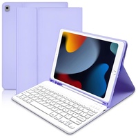 Hülle mit Tastatur für iPad 10.2 Zoll iPad 9.Generation Tastatur Hülle 2021,Schutzhülle mit Pencil Halter Wireless Abnehmbare Tastatur (QWERTZ) für iPad 9/8/7, iPad Air 3, iPad Pro 10.5 - Lila