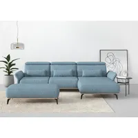 Ecksofa PLACES OF STYLE "Fjord L-Form", blau (eisblau), B:324cm H:93cm T:184cm, 100% Polyester, Sofas, Ecksofa, massiv, wahlweise mit Armlehnfunktion, Kopf- Sitztiefenverstellung