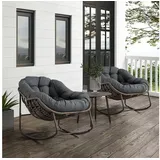 CHICFURN Schaukelstuhl Outdoor Rattan Sessel mit gepolsterter Auflage (Packung, 1 St), Rocker Recliner für Terrasse, Wohnzimmer, Garten, Dunkelgrau grau