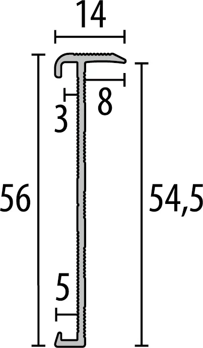 Parkettfreund PF 846 EC Treppenkantenprofil Fertigwinkel mit runden Ecken gerillt runde Ecken 300x300x56 mm, 3 mm F4 silber