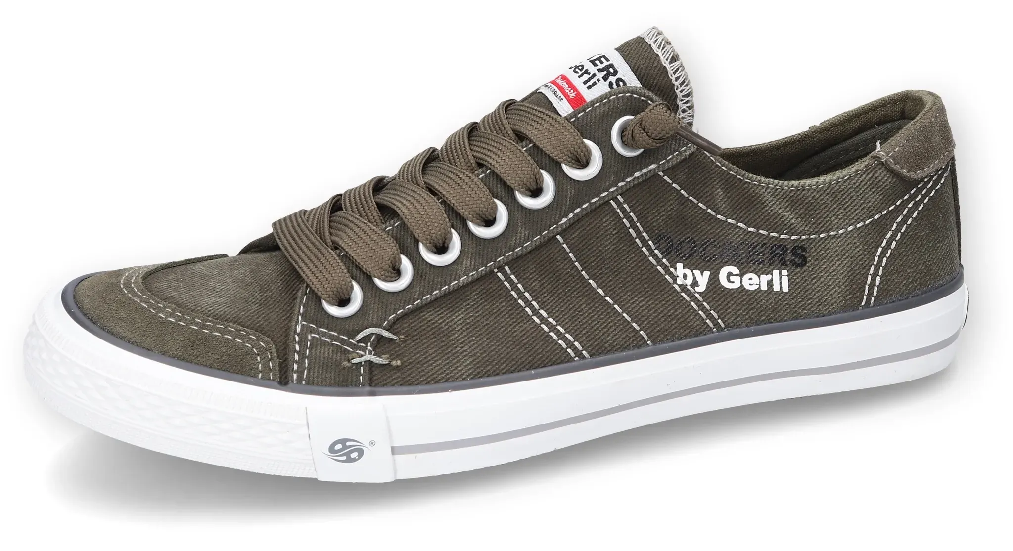 Slip-On Sneaker DOCKERS BY GERLI, Herren, Gr. 48, grün (khaki), Textil, Veloursleder, washed, Schuhe, Freizeitschuh, Retro Sneaker, Fake Schnürung, in cooler Jeansoptik
