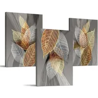 Bilder Blätter Natur Golden Pflanzen Leinwandbild 40x58cm 3er Set