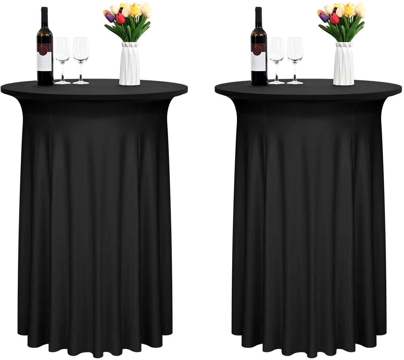 2 Pack schwarz Spandex Cocktail Tischdecke mit Rock,elastische Spannbetttischdecke passend für High Top Round Table,Wellenförmige Cocktail Tischdecke Geeignet für Hochzeit Bankett (32"x43")