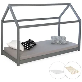 Homestyle4u Hausbett 90 x 200 cm Kiefer grau