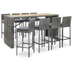 vidaXL 9-tlg. Garten-Bar-Set Poly Rattan und Akazienholz Grau