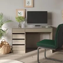 Vicco Schreibtisch Sherry, Greige Hochglanz, 55 x 120 cm mit Schubladen, Model 57919 - Grau