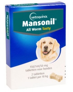 Mansonil All Worm Dog Tasty voor de hond  2 x 6 tabletten