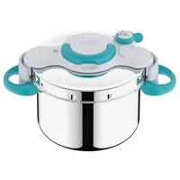 Seb 6 l Pressure Cooker, Induktion, Edelstahl, Pressure Cooker, Klappgriffe, 100 Rezepte, Booklet, Made in France, ClipsoMinut'easy+ Blue P4900716