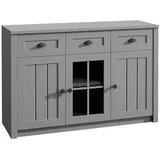 Konsimo Kommode mit Schubladen und Glastüren "LEMAS", Grau, Spanplatte/MDF-Platte, Classic, 130x88x43 cm - Grau