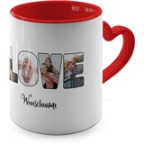 PhotoFancy® - Herztasse 'Love' - Personalisierte Fototasse mit eigenem Foto und Text - Tasse mit Herz-Henkel selbst gestalten - Rot