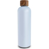 T&N Edelstahl Trinkflasche 1 Liter, Thermosflasche 1l mit Akazienholz Deckel, Isolierte Wasserflasche auslaufsicher bei Kohlensäure, Isolierflasche 1000ml - Sky Blue