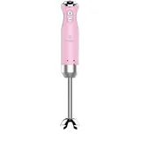 Westinghouse Retro Stabmixer, 4 Geschwindigkeitsstufen, Turbofunktion, 2 Flügelmesser, Edelstahl, Ergonomischer Griff, Abnehmbarer Stab, 600 Watt, pink