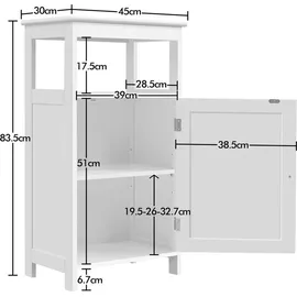 Yaheetech 4-stufiger Bodenschrank mit Einzeltür & Verstellbarem Einlegeboden Standschrank fürs Badezimmer/Wohnzimmer/Küche/Flur/Kleine Räume Weiß