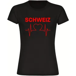 multifanshop Damen T-Shirt - Schweiz - Herzschlag - Druck rot - Frauen