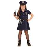 Karneval-Klamotten Polizei-Kostüm Polizistin FBI Uniform Mädchen, Kinderkostüm Komplett Polizei mit Mütze Handschellen Faschingskostüm blau|schwarz 140