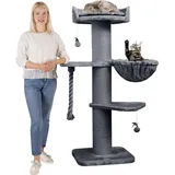 Happy Pet HAPPYPET Premium Kratzbaum Grosse Katzen Stabil 'Cooper' – 150 cm Großer Katzenbaum, Kletterbaum für Maine Coon, Natursisal, 20 cm Dicke Stämme Grau