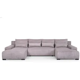 beautysofa Ecksofa Benny U-Form mit Schlaffunktion & Bettkasten & Ottomane – POSO 27 Rosa – Modernes Polstersofa - Rosa