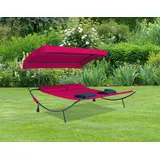 Mid.you Doppelliege, Rot, Metall, Textil, 130x137x200 cm, Räder am Kopfende, Kissen, verstellbares Dach, Gartenmöbel, Gartenliegen