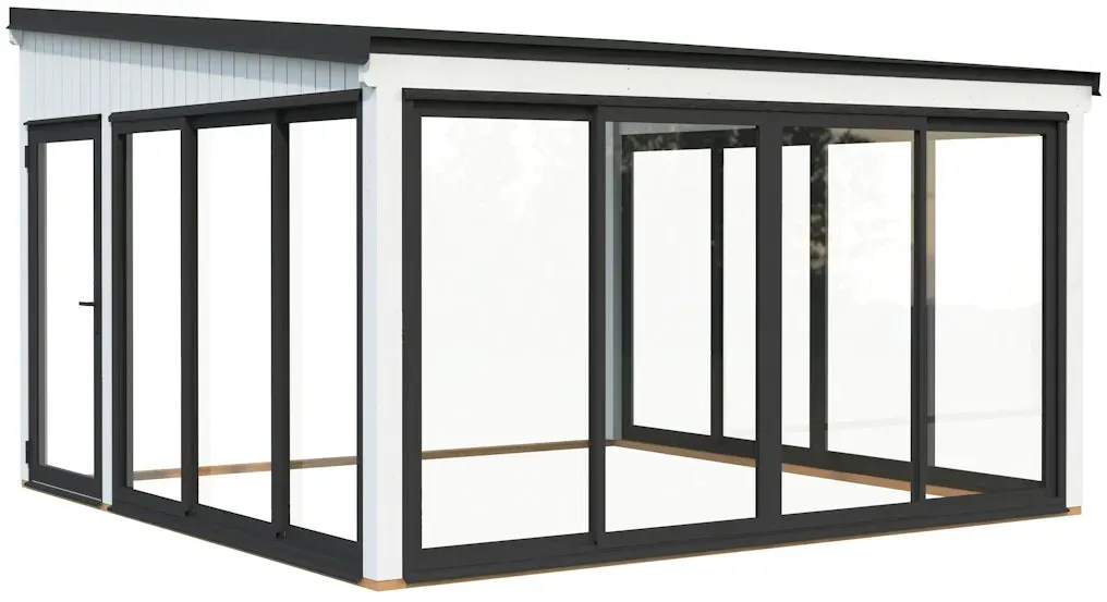 Palmako Glashaus Lumi 16,6 m2 (Wintergartenanbau) - Slide Plus weiß lackiert