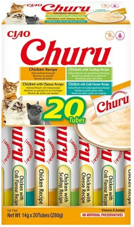 InaPaw Churu Mischpackung aus Nassfutter-Sachets für Katzen (20 Stück), Hühnergeschmack, Hydration-Snacks