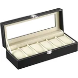 Uhrenbox Uhrenkasten, Uhrenbox Herren für 6 Uhren, mit Glasfenster, aus PU Leder und Samt, von Uhren und Schmuck Aufbewahrung (Schwarz-W04B)