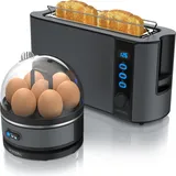 Arendo - SET Toaster FRUKOST mit Eierkocher SEVENCOOK Edelstahl Grau, Toaster 2 Scheiben, LED-Display, 6 Bräunungsgrade, Brötchenhalter - Eierkocher