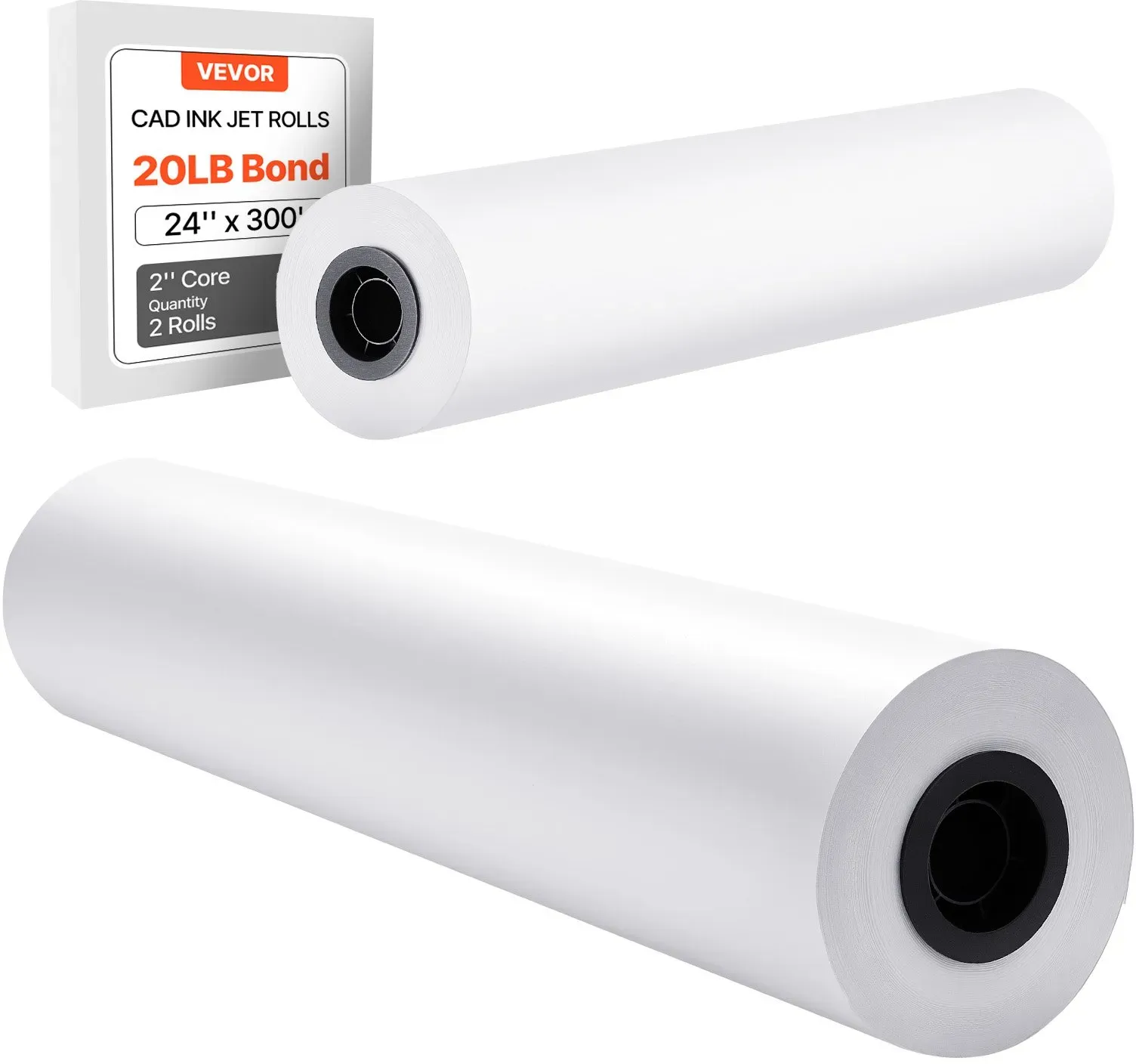VEVOR Breitformatpapier Papierrollen 609,6 mm (B) / 91,4 m (L), 2 Rollen 20 lb Plotterpapierrollen ideal für CAD-Zeichnungen technische Pläne GIS-Karten Architekturentwürfe Plotterpapier