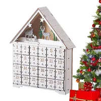 24-tägiger Holz-Adventskalender, weiß, mit LED, Festliche Tischdekoration,33×27×5,5 cm