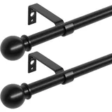 2er Pack Gardinenstange schwarz 80-152 cm mit Halterung, 16mm Durchmesser Gardinenstange Wandmontage für Scheibengardinen. Gardinenstange Weiss Matt, Spleißen Verstellbare