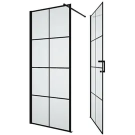 vente-unique Caparica Duschwand mit Drehtür rechts 80 x 190 cm Schwarz matt/Sicherheitsglas