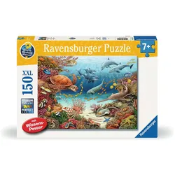 Ravensburger Kinderpuzzle 13411 - Meerestiere am Korallenriff - Wieso? Weshalb? Warum? Puzzle 150 Teile XXL + Wissensposter