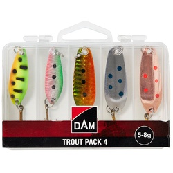 DAM Fishing Kunstköder Trout Pack 4 Set incl. Box 5 Stück 5-8g Spoons Blinker Forelle Barsch, (Spar-Set, 5-St), Sehr fängige Forellen, Barsch, Zander, Hechtköder