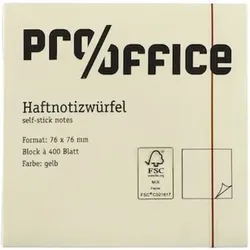 Haftnotizwürfel, 76x76mm, gelb, Block à 400Blatt