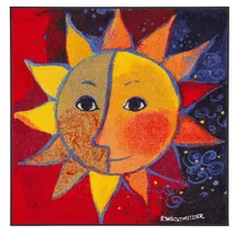 SALONLOEWE Rosina Wachtmeister Fußmatte Sole 115x115 cm Wohnteppich quadratisch Katzen bunt Sauberlauf-Teppich waschbar