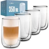 Cosumy Gläser-Set 4 Latte Macchiato Gläser doppelwandig 350ml, Glas, Für Latte Macchiato - Spülmaschinenfest - Hält lange warm weiß