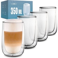 Cosumy Gläser-Set 4 Latte Macchiato Gläser doppelwandig 350ml, Glas, Für Latte Macchiato - Spülmaschinenfest - Hält lange warm weiß