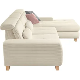 Set One by Musterring Ecksofa "SO 3400 Sitzhöhe 47cm oder 49cm, Sitztiefe verstellbar, B/T: 307/195cm", weiß (natur), B:307cm H:84cm T:195cm, 88% Polyester;12% Polyamid, SET ONE BY MUSTERRING, Sofas, Ecksofa, Kopteil verstellbar, mit Bettfunktion, in Cord, natur, Sitzhöhe 47