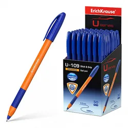 Kugelschreiber 0,3mm 50er Pack Blau - mit Gummigriff - Kullis Kulischreiber Stifte Schreibstifte für Schule & Bürobedarf - U-109 Orange