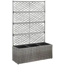 furnicato Hochbeet mit Rankgitter 3 Töpfe 83×30×130cm Poly Rattan Grau