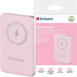 Verbatim Charge ́n ́Go Magnetic Power Bank 5000 mAh, Wireless Charger 15 W, 20 W PD per USB-C, Powerbank klein und magnetisch für iPhone 17/16/15/14/13 Pro, Samsung Galaxy S25 / S25 Plus, iPad, rosa