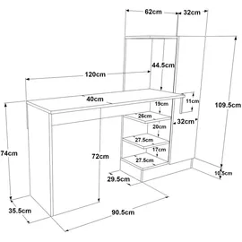 [en.casa] Schreibtisch mit Schrank Varhalo 120x153x40 cm Eichenoptik/Anthrazit