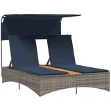 vidaXL Doppel-Sonnenliege mit Dach und Kissen Grau Poly Rattan 365624