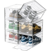 Schuhboxen Organizer-Schuhkartons durchsichtig,Transparent Schuhaufbewahrung für Sneakers und Turnschuhe,Kunststoffbox mit durchsichtiger Tür, 33.5 x25 x18cm, für Schuhe bis Größe 46, Weiß (6Pcs)