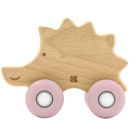KIKKABOO Beißring Igel Holzspielzeug mit Silikonbeißring Buchenholz weiche Form rosa